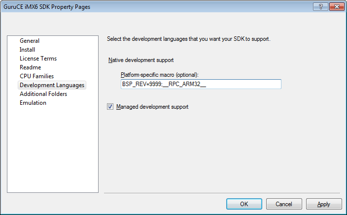 CE7 SDK options dialog